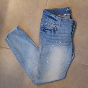 Amethyst Jean's light denim white splatter capris